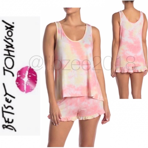 Betsey Johnson Other - 2-Piece Betsey Johnson Tie Dye PJ's Shorts & Tank Pajama Set Pink White Cream